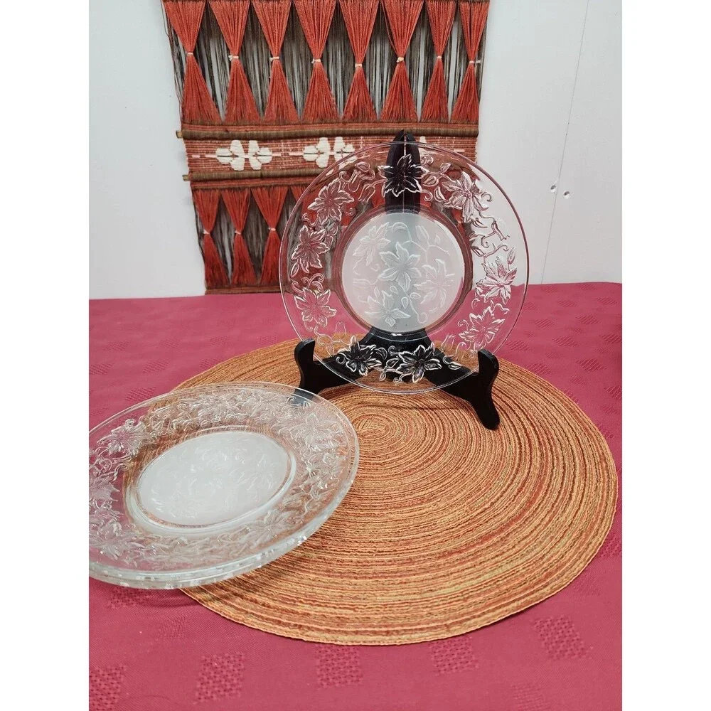 PrincessHouse Fantasia Lunch Plates ~3~ Clear Rim Frost Center Poinsettia Design